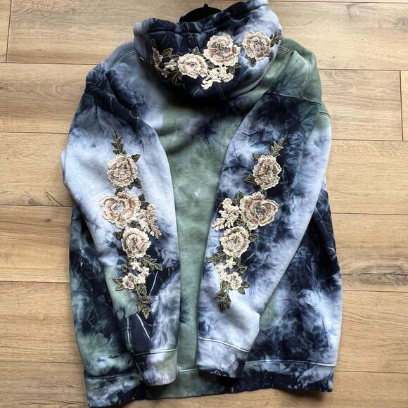 Civil Regime Green & Blue Tie Dye Hoodie With Rose Embroidery - Picture 2 of 5